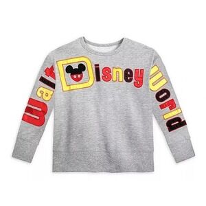 Disney Parks Mickey‎ Mouse Spell-Out Embroidered Gray Pullover Sweatshirt Medium